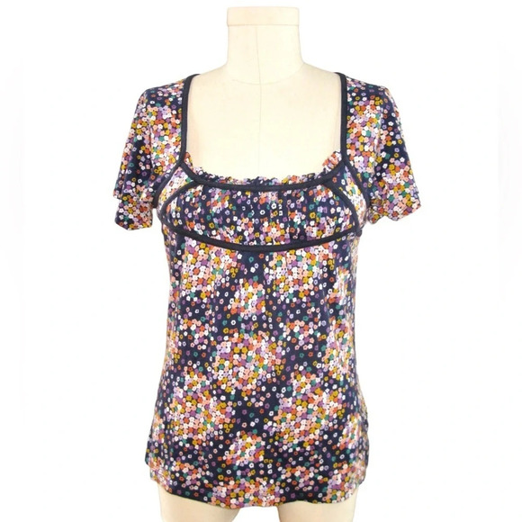 Anthropologie Floral Knit Top with Vintage Details and Flutter Sleeves, milkmaid - Picture 1 of 8